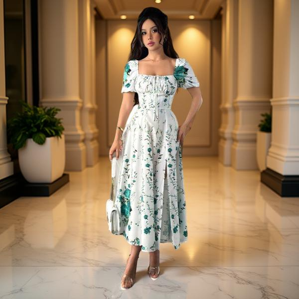 Lightweight Printed Holiday Style Dress