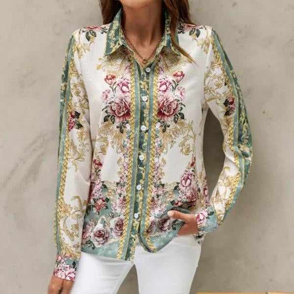 Elegant Floral Print Long Sleeve Blouse