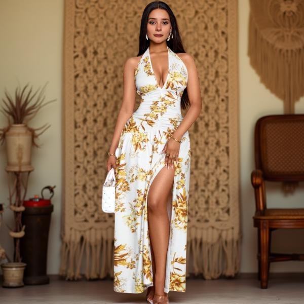 Summer Maxi Dress with Yellow Floral Print