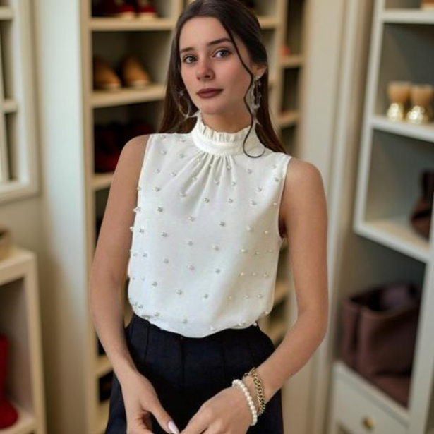 Chic Sleeveless Embellished Blouse
