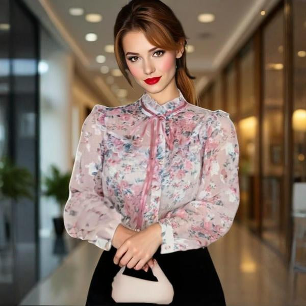 Elegant Floral Shirt with Big Collar