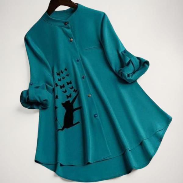 High Neck Printed Button Shirt