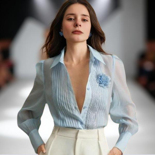 Soft Floral Lace Chiffon Blouse