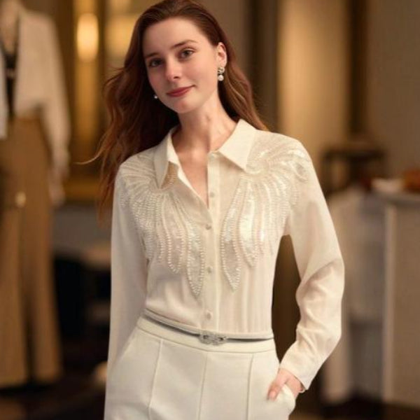 Chic Blouse with Pearl Details
