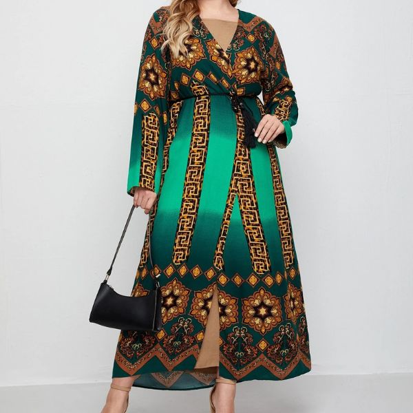 Greek Fret Print Belted Kimono - sw store