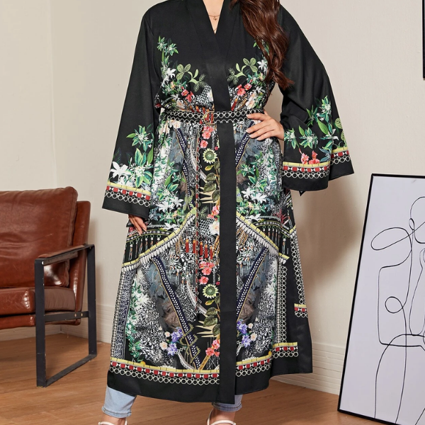 Belted Floral Print Kimono - sw store